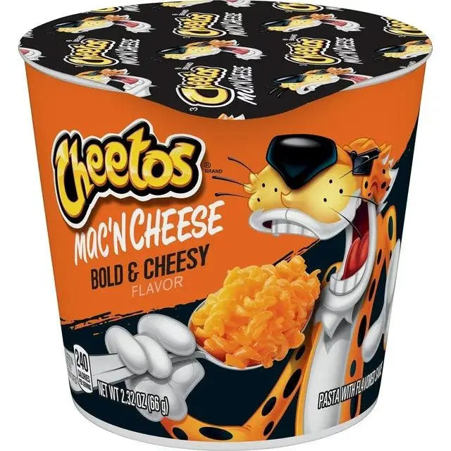 Cheetos Mac'n Cheese čaša narančasta tjestenina prikazana na ambalaži