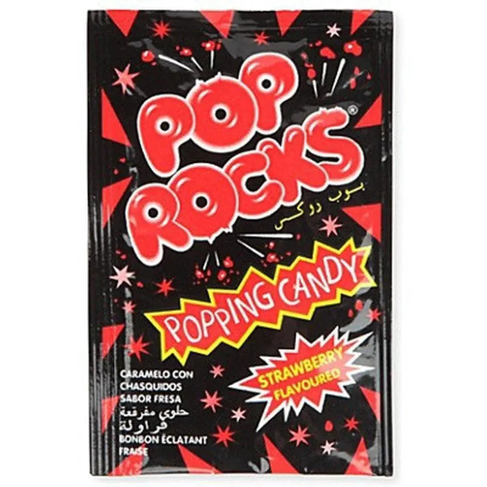 Pakiranje bombona Pop Rocks s okusom jagode, crna crveno-bijela vrećica, 9 g