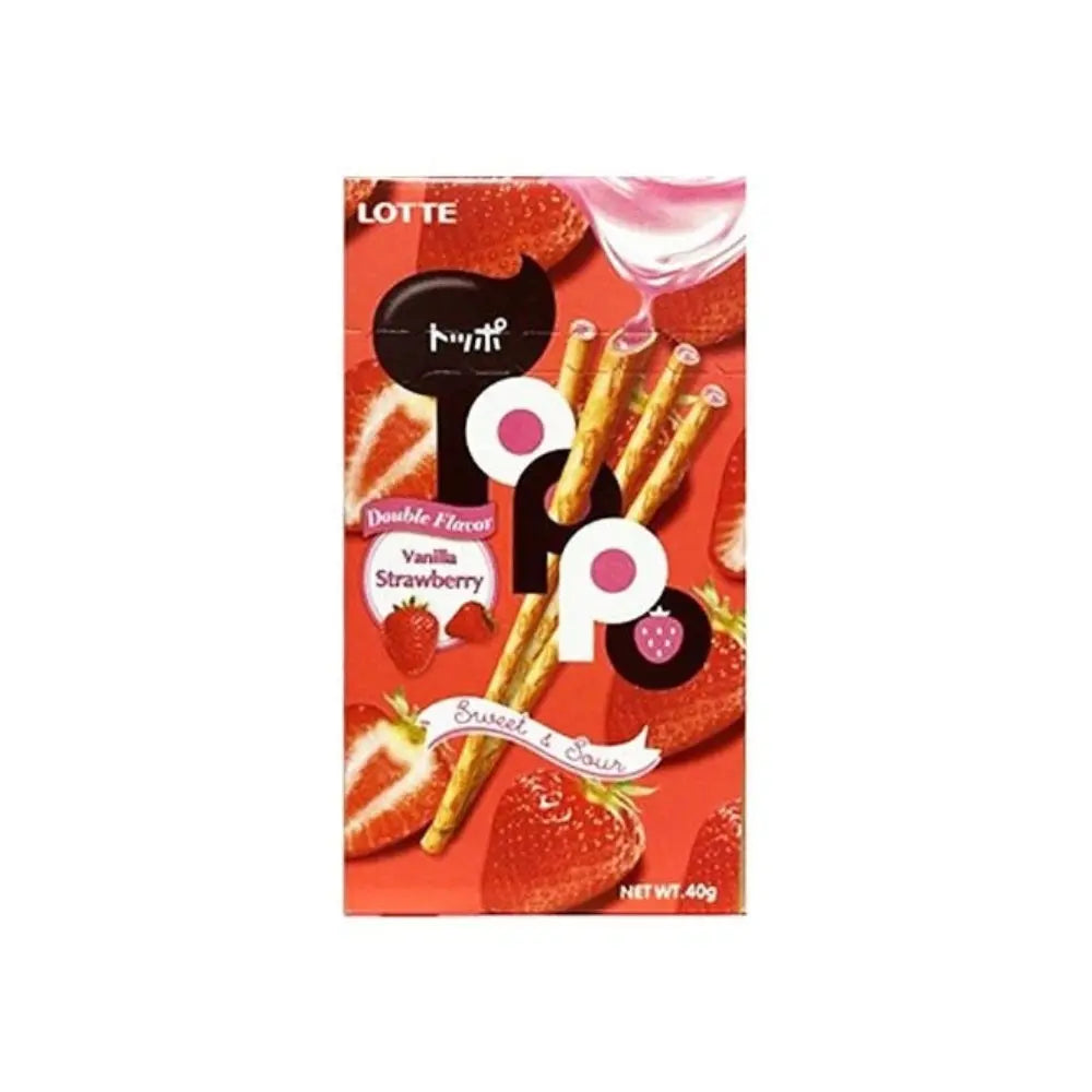 Toppo slastica vanilija i jagoda 40 g, prednja ambalaža s čunjevima i jagodama