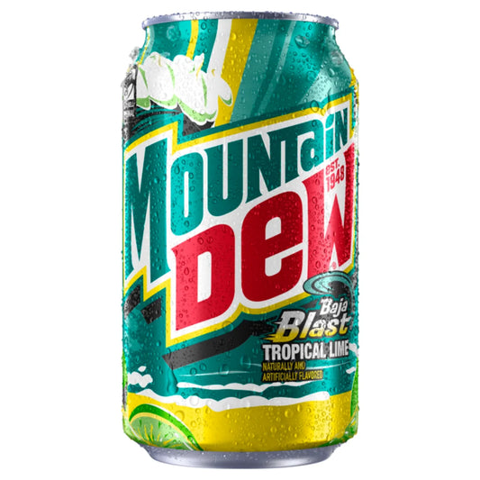 Mountain Dew limenka Baja Blast 355 ml, limeto-zelena s plakatnim uzorkom