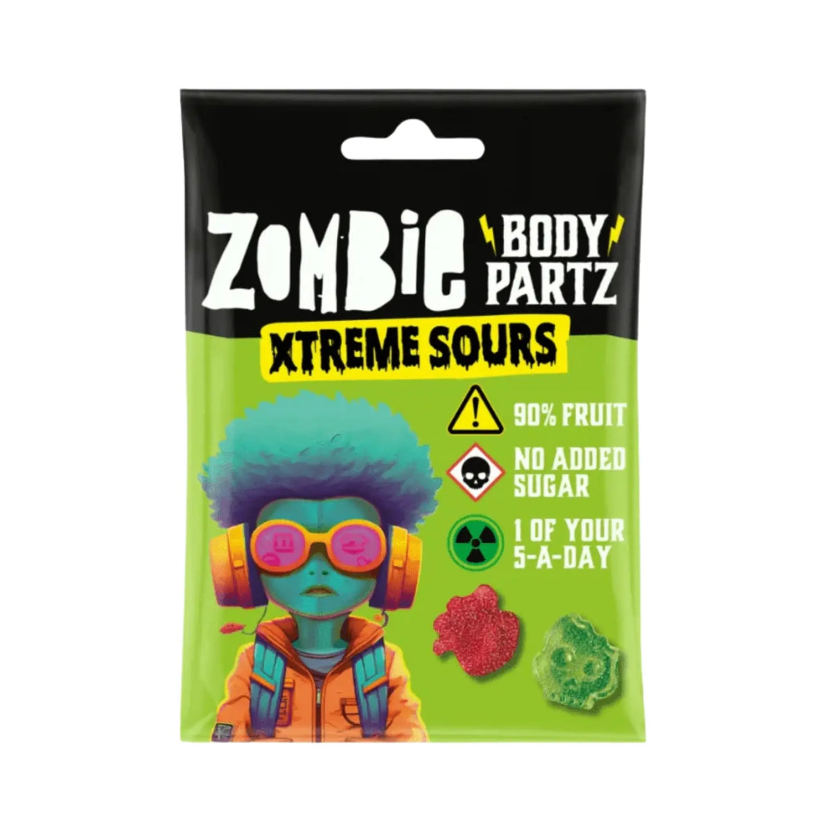 Pakiranje Zombie Body Partz Xtreme Sours slatkiša, zelena omotnica s motivom zombija