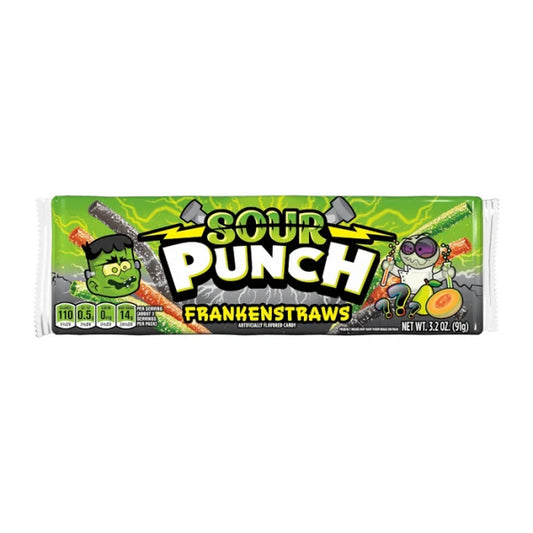 Sour Punch Frankenstraws slatkiši u zeleno-crnom omotu, 91 g
